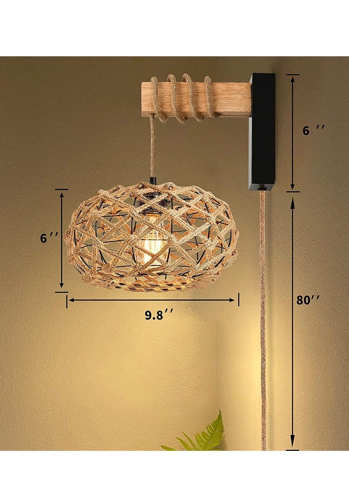 Bamboo Woven Wall Lamp Japanese Retro Hand-woven Farmhouse Country Bohemian Style Lamp Suitable for Living Room Bedroom