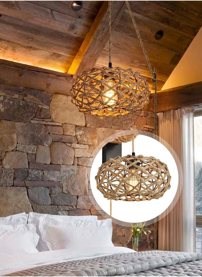 Bamboo Woven Wall Lamp Japanese Retro Hand-woven Farmhouse Country Bohemian Style Lamp Suitable for Living Room Bedroom