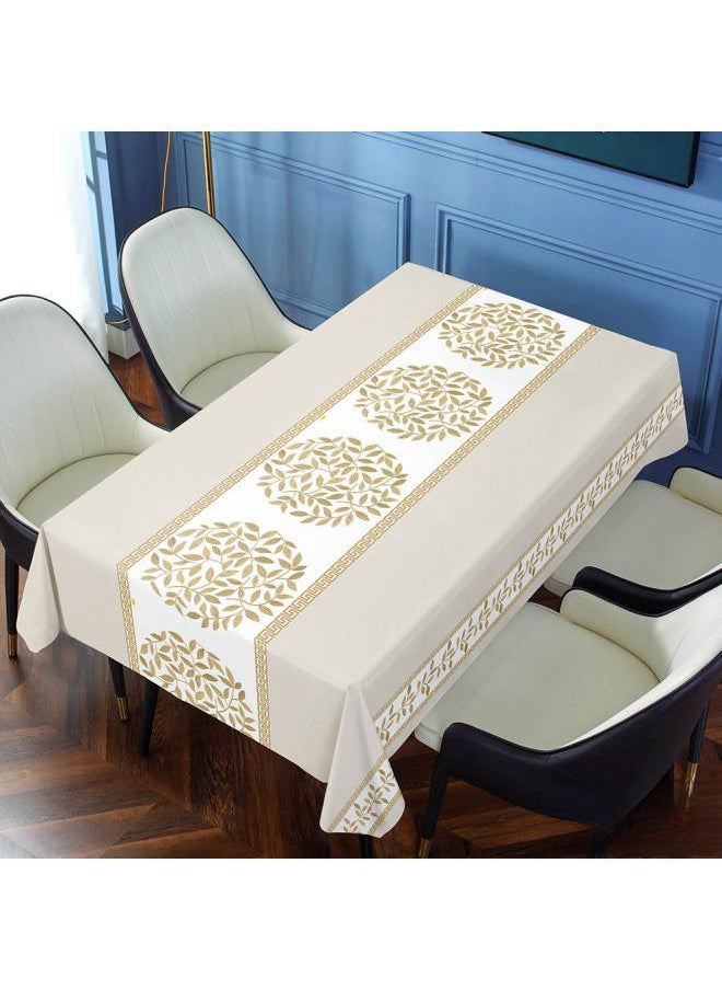 140 × 180cm Waterproof Embroidered PVC Tablecloth, Oil and Scratch Resistant Rectangular Plastic Tablecloth, Wiped Clean Tabletop Cover, Used for Kitchen Tabletop Protection (Off White)