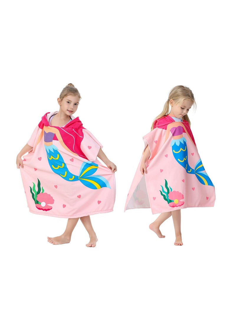 Hooded Microfiber Bath Towel for Toddlers Ages 1-9 Super Soft Robe Poncho for Swimming Beach and Pool Fun Ideal for Girls 1 Piece