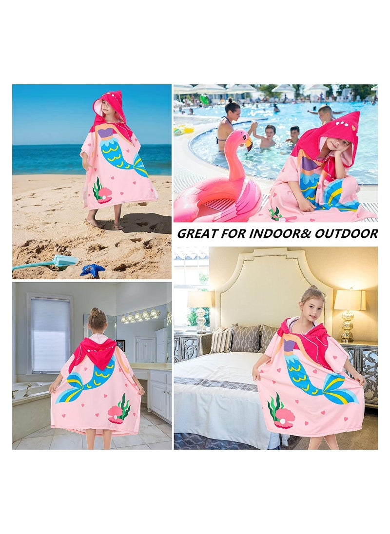 Kids Bath Towel for 1-6 Years Toddler Hooded Towel Microfiber Super Soft Robe Poncho Bathrobe Girls Swimming Beach Holiday Water Playing Pool Swim Coverups 1 Pieces