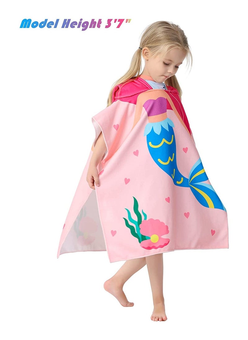 Kids Bath Towel for 1-6 Years Toddler Hooded Towel Microfiber Super Soft Robe Poncho Bathrobe Girls Swimming Beach Holiday Water Playing Pool Swim Coverups 1 Pieces