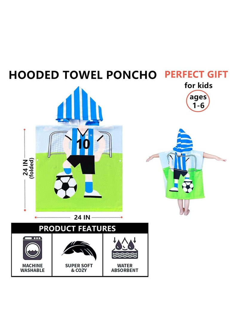 Kids Bath Towel for 1-6 Years Toddler, 1Pcs Kids Hooded Towel, Microfiber Bath Towel Super Soft Robe Poncho Bathrobe, Boys Girls Swimming Beach Holiday Water Playing Pool Bath Coverups (Soccer Kid)