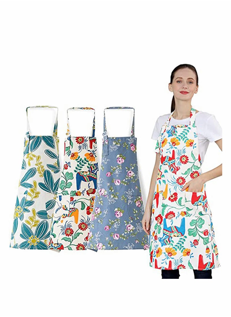 3 Pcs Cooking kitchen Baking Aprons for Women with 2 Pockets Vintage Cotton Linen for Cooking Grill and Baking