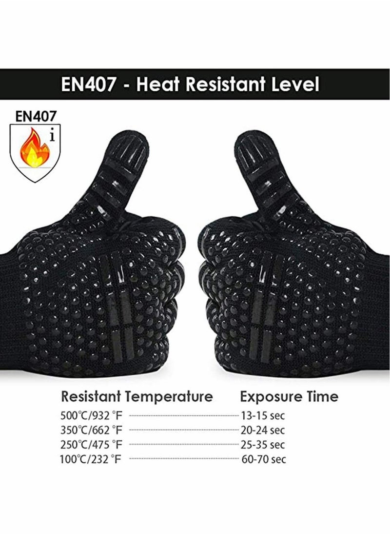 BBQ Grill Gloves, 932°F Extreme Heat Resistant Oven Mitts, Silicone Non-slip Kitchen Cooking Gloves for Barbecue, Cooking, Baking, Grilling, BBQ, 1 pair