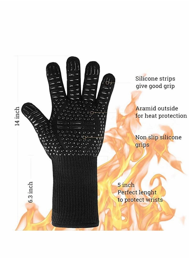 BBQ Grill Gloves, 932°F Extreme Heat Resistant Oven Mitts, Silicone Non-slip Kitchen Cooking Gloves for Barbecue, Cooking, Baking, Grilling, BBQ, 1 pair