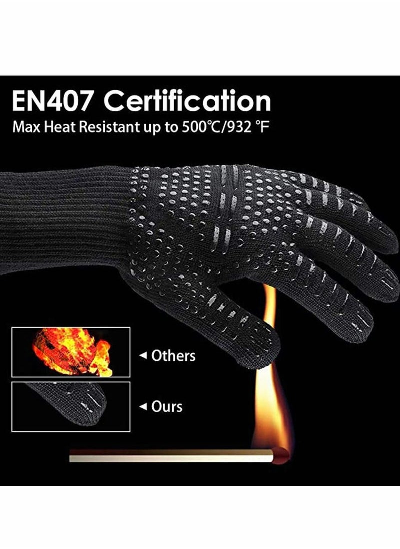 BBQ Grill Gloves, 932°F Extreme Heat Resistant Oven Mitts, Silicone Non-slip Kitchen Cooking Gloves for Barbecue, Cooking, Baking, Grilling, BBQ, 1 pair