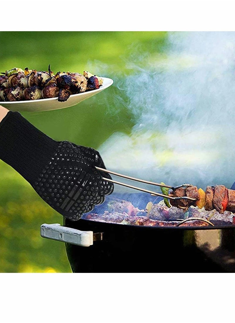 BBQ Grill Gloves, 932°F Extreme Heat Resistant Oven Mitts, Silicone Non-slip Kitchen Cooking Gloves for Barbecue, Cooking, Baking, Grilling, BBQ, 1 pair