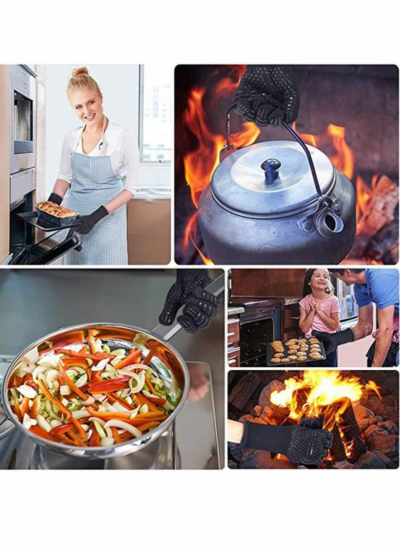 BBQ Grill Gloves, 932°F Extreme Heat Resistant Oven Mitts, Silicone Non-slip Kitchen Cooking Gloves for Barbecue, Cooking, Baking, Grilling, BBQ, 1 pair