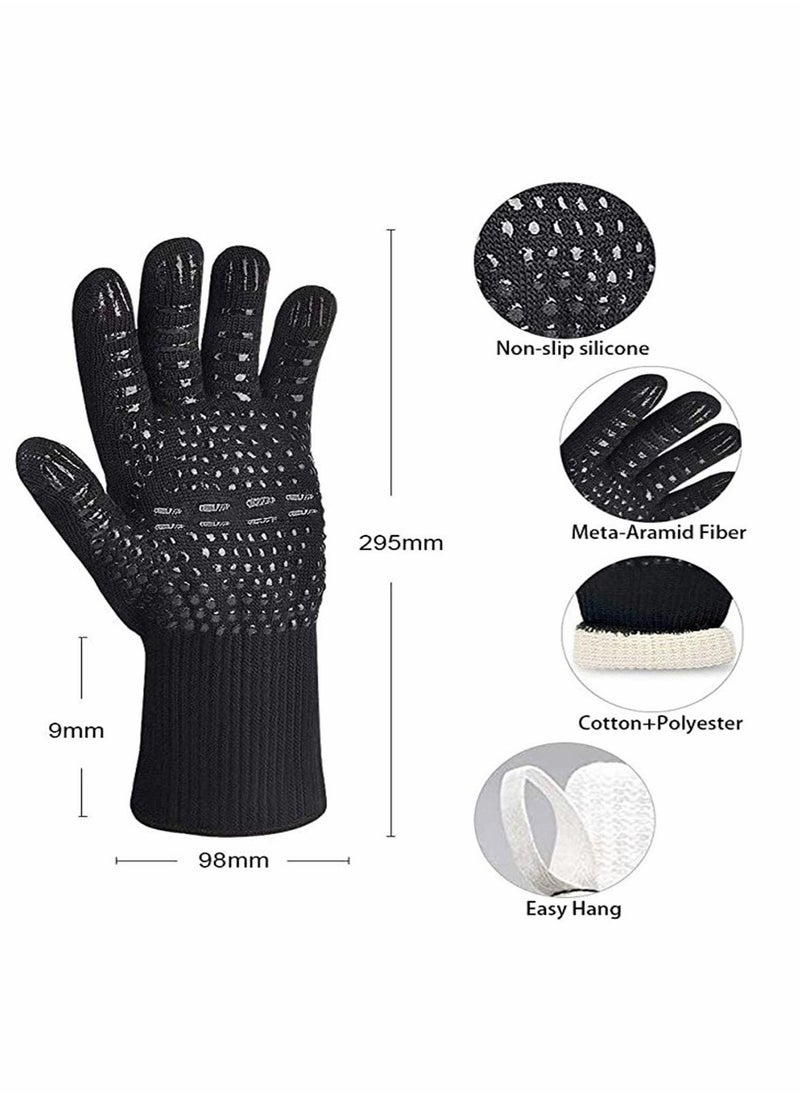 BBQ Grill Gloves, 932°F Extreme Heat Resistant Oven Mitts, Silicone Non-slip Kitchen Cooking Gloves for Barbecue, Cooking, Baking, Grilling, BBQ, 1 pair