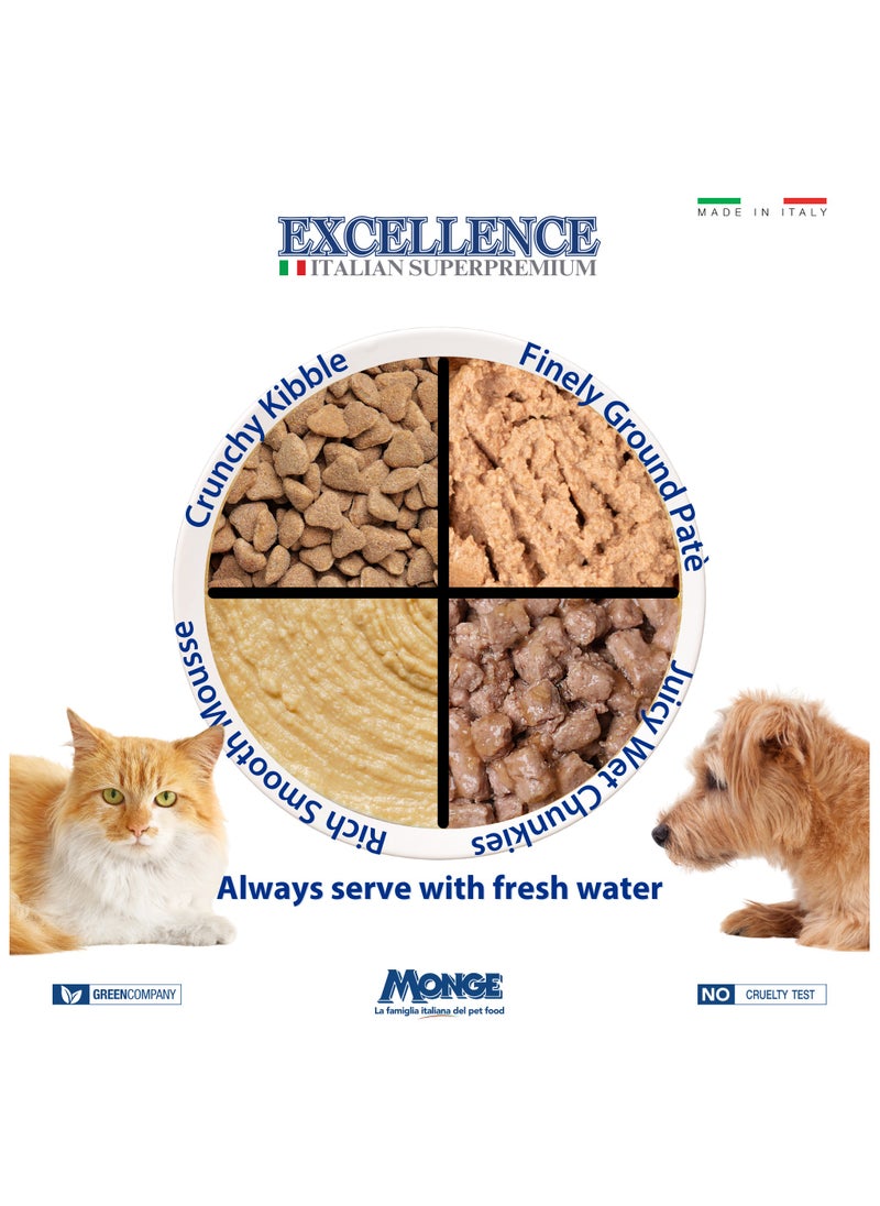 Lechat Excellence by Monge | Cat Wet Food | Chunkies in Pouch | Super Premium Complementary Wet Cat Food | Multipack Beef & Salmon - 12x100g