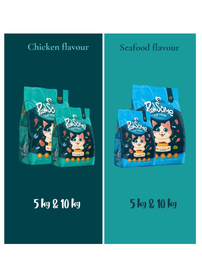 Dry Cat Food - 10 kg Chicken Flavor, Natural Fiber, Taurine and Crunchy Texture