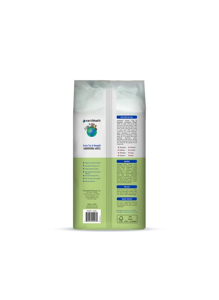 Earthbath Grooming Wipes, Green Tea & Awapuhi, 100 ct