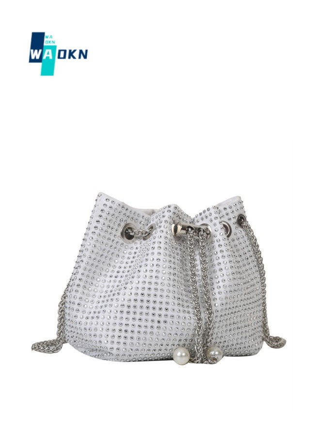 Women's Shiny Clutch, Women's Rhinestone Banquet Bag Tote Bag Handbag, Fashion Chain Shoulder Bag Gift Bag Carrying Bag Sling Bag Side Bag for Party Dinner Wedding (Silver)