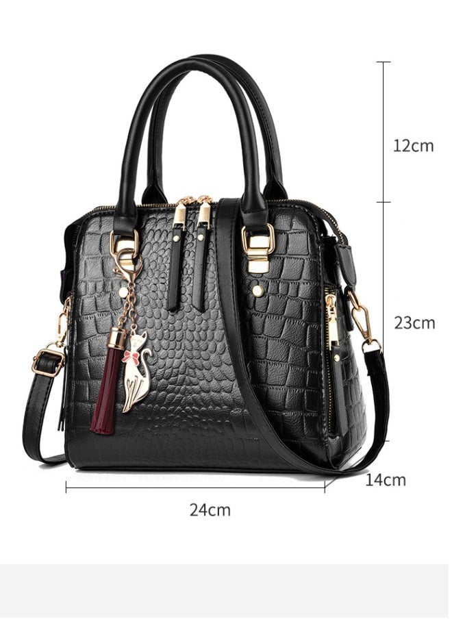 Women's High Quality Vintage Handbag, PU Leather Casual Versatile Shoulder Bag Crossbody Bag for Women, Large Capacity Multi-pocket Carry Bag Crossbody Bag Tote Bag（Black)