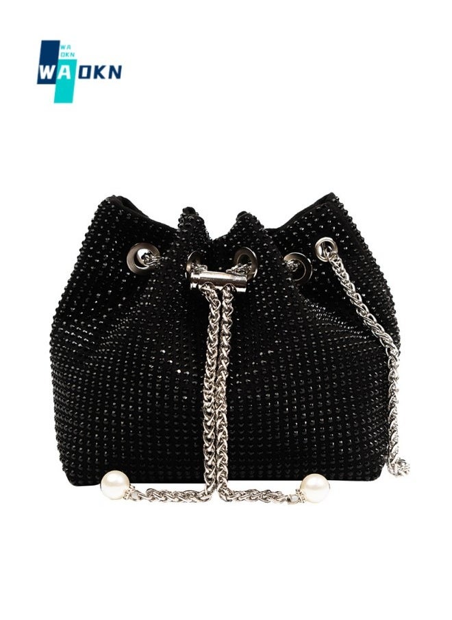 Women's Trendy Diamond Chain Bucket Bag, Niche Design, Fashionable Dinner Single Shoulder Bag, Crossbody bag