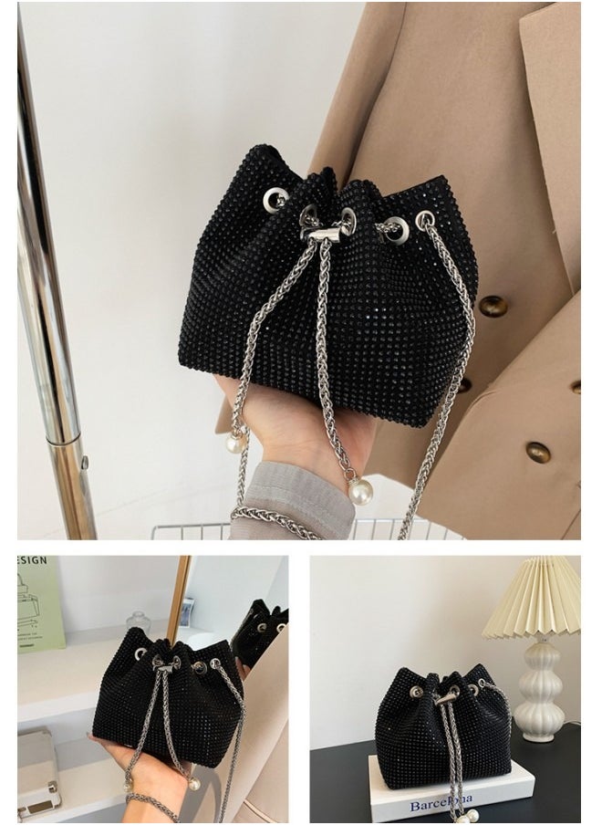 Women's Trendy Diamond Chain Bucket Bag, Niche Design, Fashionable Dinner Single Shoulder Bag, Crossbody bag