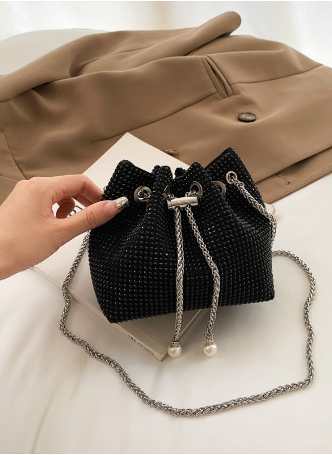 Women's Trendy Diamond Chain Bucket Bag, Niche Design, Fashionable Dinner Single Shoulder Bag, Crossbody bag