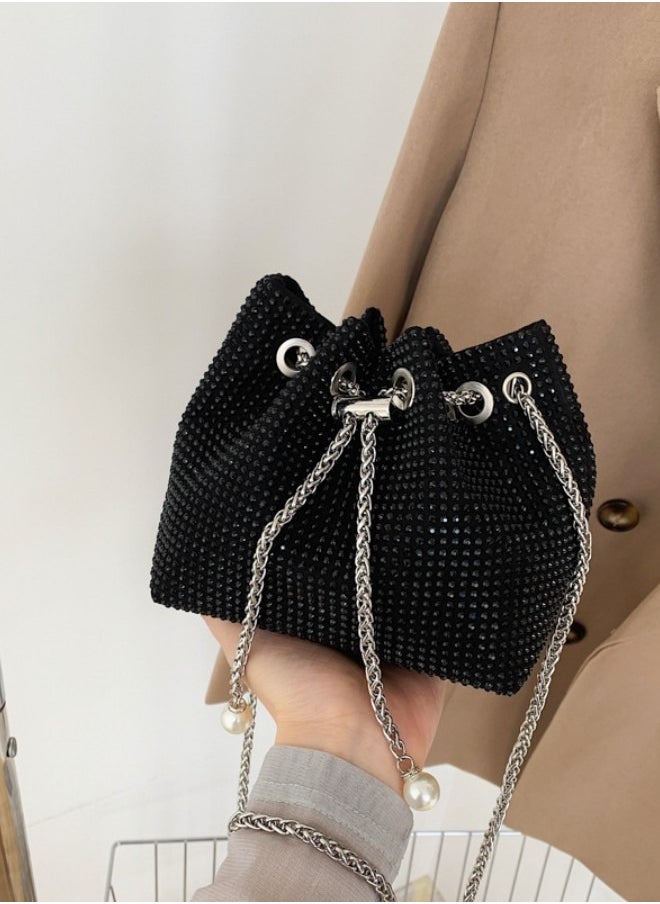 Women's Trendy Diamond Chain Bucket Bag, Niche Design, Fashionable Dinner Single Shoulder Bag, Crossbody bag