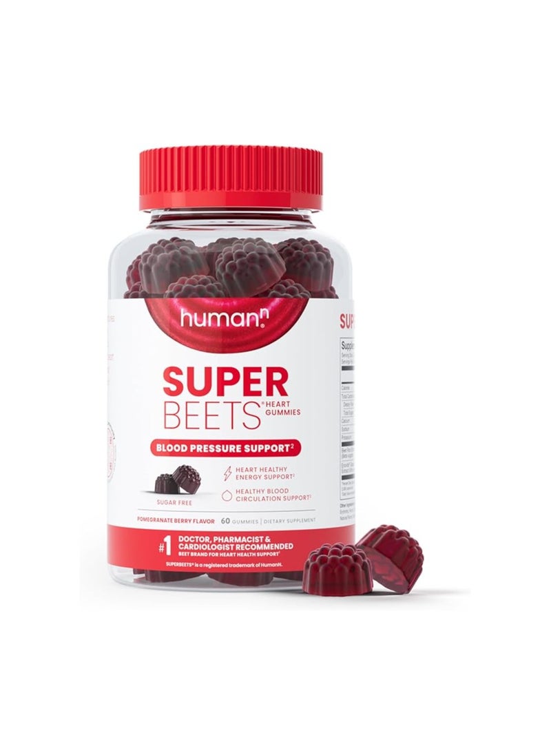 humanN SuperBeets Heart Gummies - Heart-Healthy Energy, Grape Seed Extract & Beet Root Powder - Sugar Free - Pomegranate Berry Flavor, 60 Count