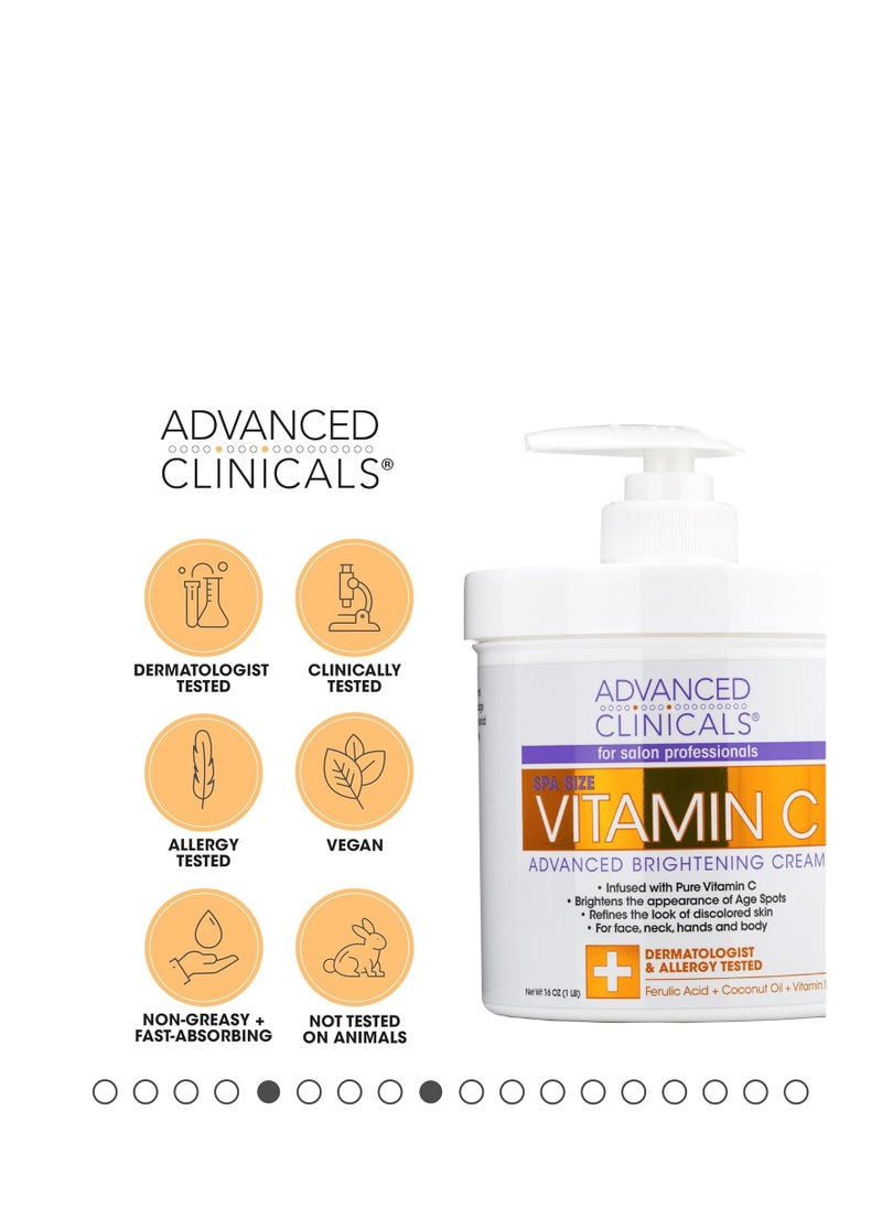 Advanced Clinicals Hyaluronic Acid Body Lotion + Brightening Vitamin C Cream 2pc Set | Face Moisturizer & Body Cream | Brightening Cream For Body, Uneven Skin Tone, Stretch Marks & Crepey Skin, 2pc