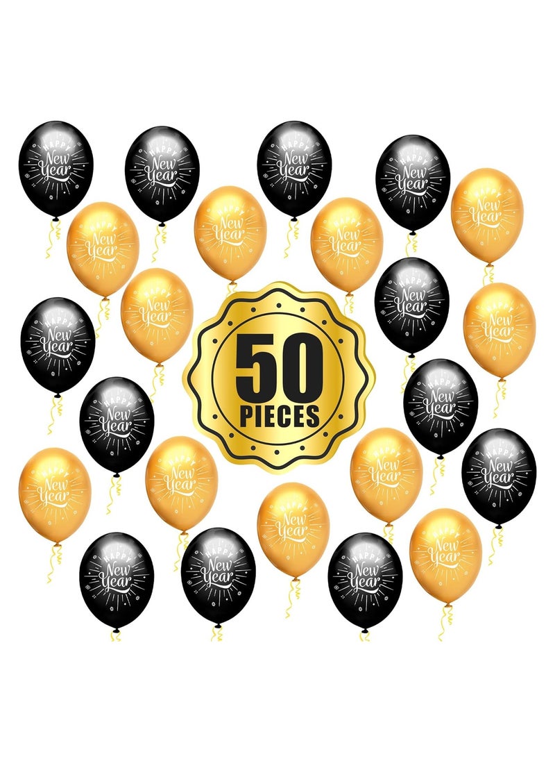 New Year Balloons Pack Of 50-Black And Gold Balloons-New Year Latex Balloons,New Years Eve Party Supplies