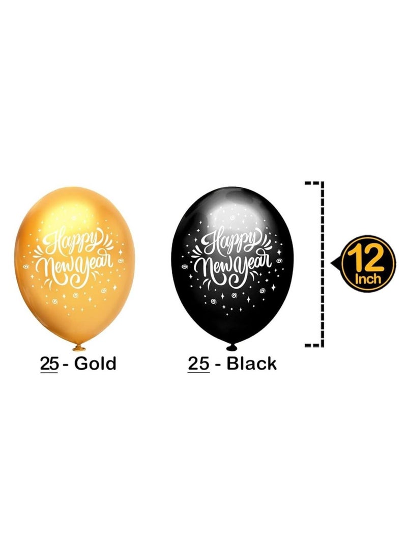 New Year Balloons Pack Of 50-Black And Gold Balloons-New Year Latex Balloons,New Years Eve Party Supplies