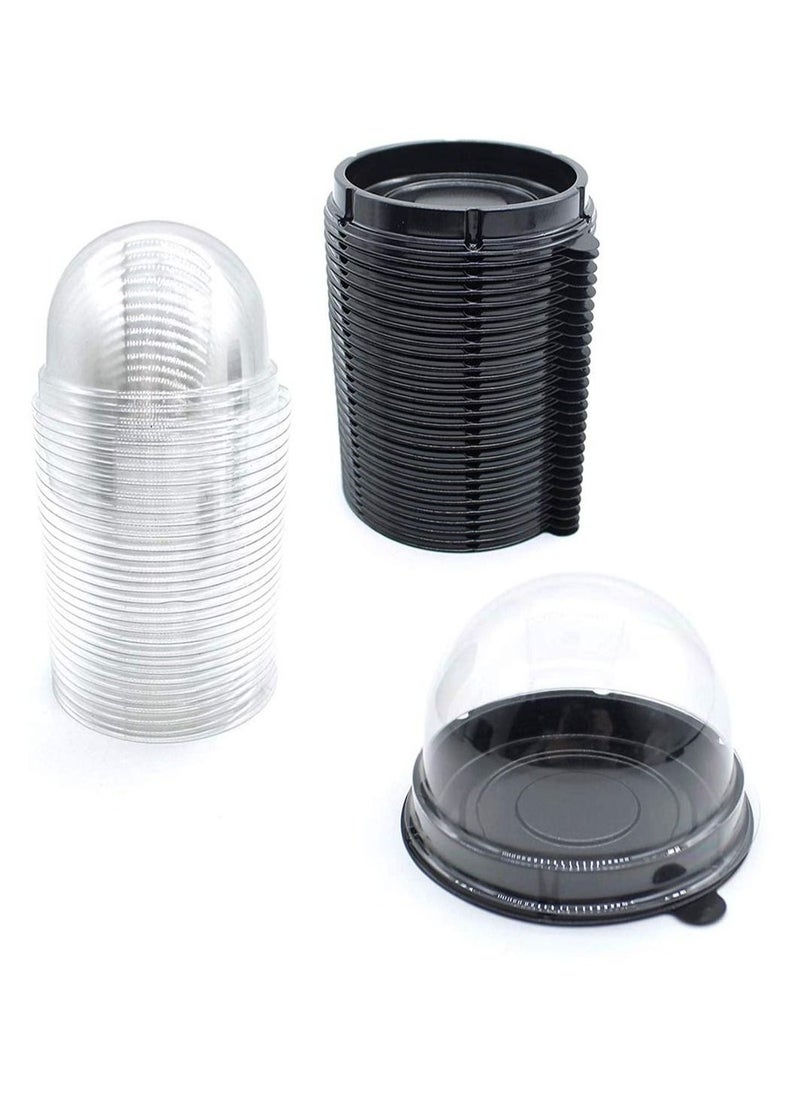 Cake Box Cupcake Container 50 PCS Mooncake Boxes Clear Plastic Mini Muffin Pod Dome Muffin Single Cupcake Holders Individual Cupcake Containers Plastic Disposable (Black)