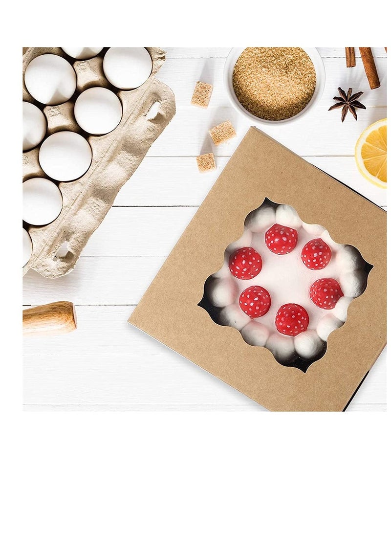 Cake BoxBrown Cookie Boxes with PVC Window Paper Bakery Boxes Pastry Boxes Cupcake Boxes for Pies Donuts Cookies and Muffins Small Natural Craft Paper Box (20 Pcs 4 x 4 x 2.5 Inches)