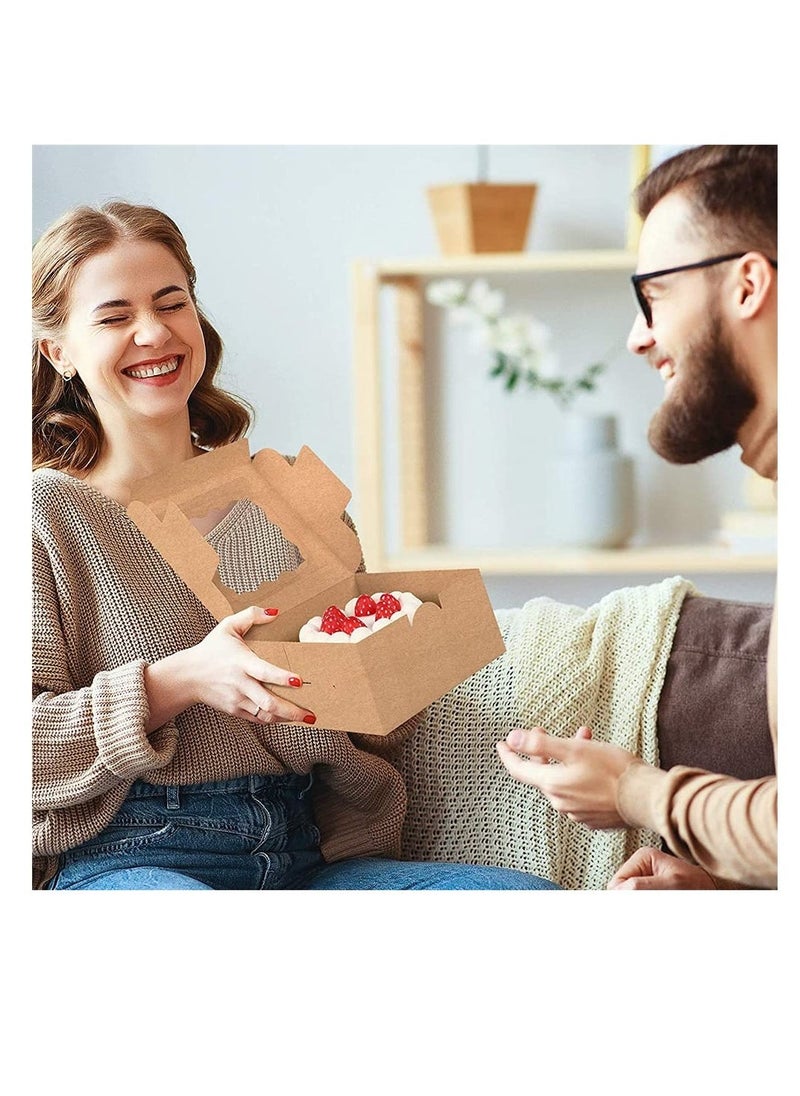 Cake BoxBrown Cookie Boxes with PVC Window Paper Bakery Boxes Pastry Boxes Cupcake Boxes for Pies Donuts Cookies and Muffins Small Natural Craft Paper Box (20 Pcs 4 x 4 x 2.5 Inches)