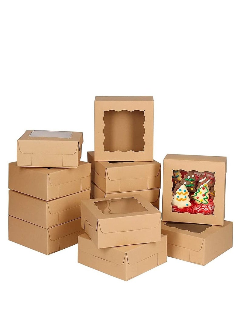 Cake BoxBrown Cookie Boxes with PVC Window Paper Bakery Boxes Pastry Boxes Cupcake Boxes for Pies Donuts Cookies and Muffins Small Natural Craft Paper Box (20 Pcs 4 x 4 x 2.5 Inches)