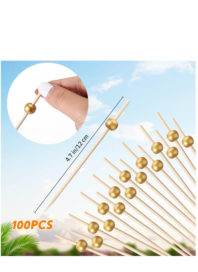 200 Pcs Disposable Wood Cones Pearl Cocktail Picks Fancy Bamboo Toothpicks for Appetizers Wooden Food Picks Ice Cream Cone Holder Cocktail Skewers for Drinks Wedding Birthday Party