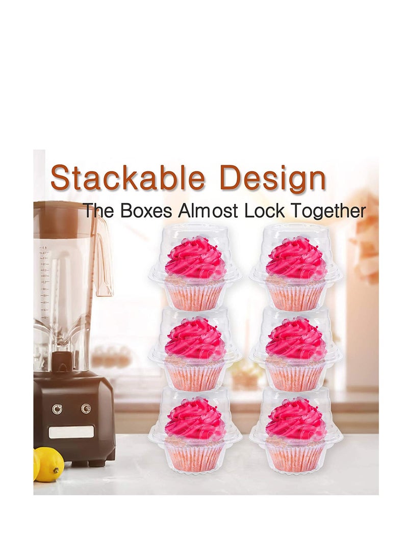 Individual Cupcake Container, 50 PCS Disposable Clear Plastic Cupcake Boxes with Deep Dome Lids, Muffin Salad Dessert Hamburgers Fruit Cupcake Carriers