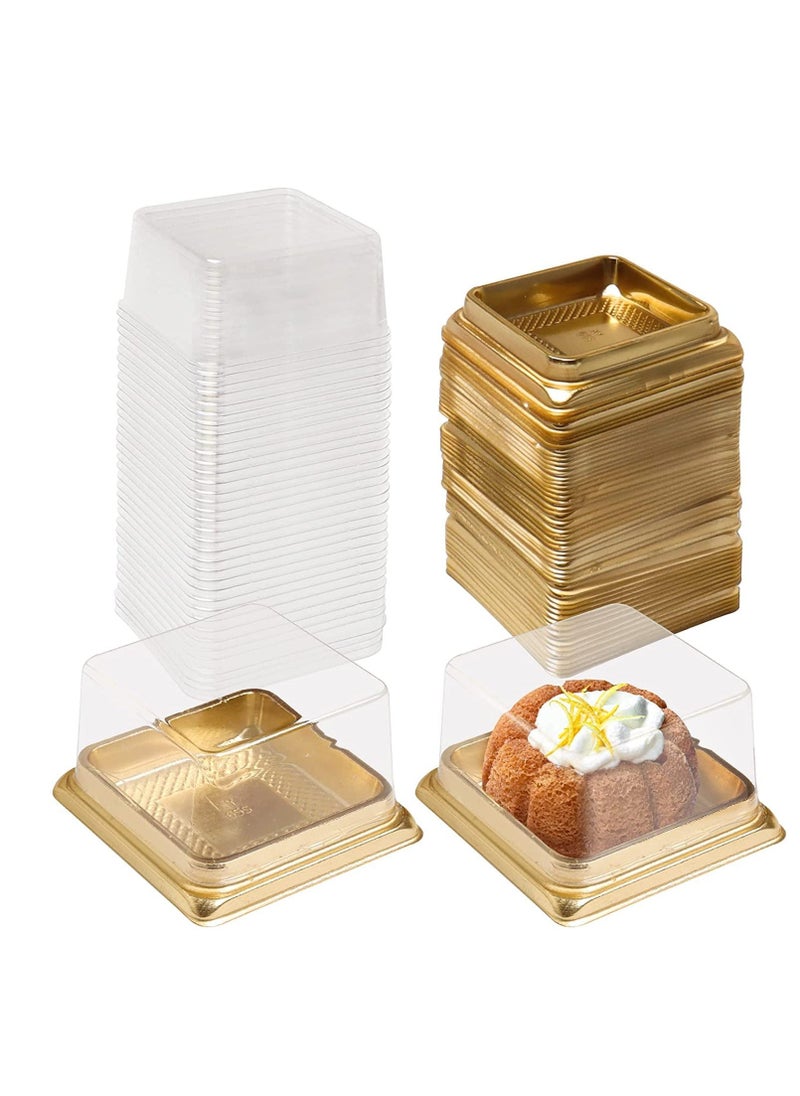 50-Pack Clear Plastic Cupcake Boxes, Mini Mooncake Containers for Cakes, Cookies, and Muffins, Ideal for Baby Showers, Weddings, and Birthday Parties (Gold Base)