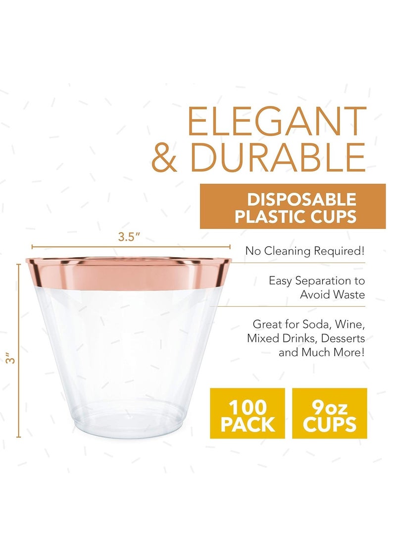 Disposable Plastic Cups 50 Pcs Elegant Rose Gold Rimmed Plastic Cups 9oz Clear Plastic Cups Gold Disposable Cups Cocktail Cups Plastic Clear Plastic Cups for Wedding Party Birthday