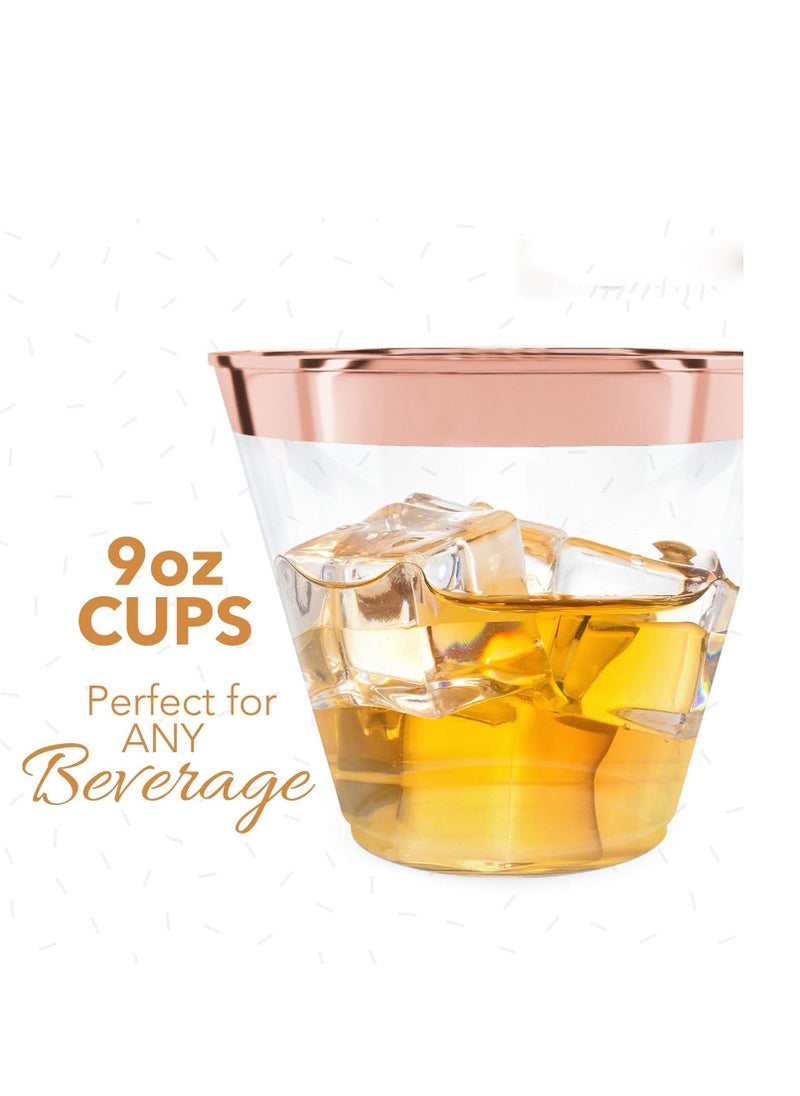 Disposable Plastic Cups 50 Pcs Elegant Rose Gold Rimmed Plastic Cups 9oz Clear Plastic Cups Gold Disposable Cups Cocktail Cups Plastic Clear Plastic Cups for Wedding Party Birthday