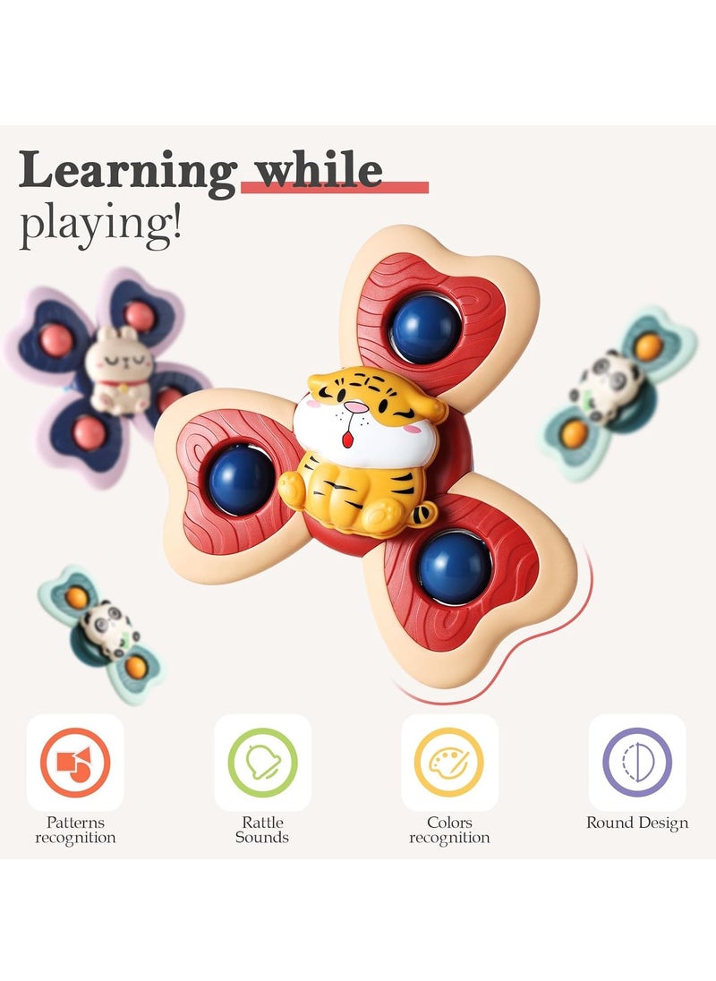 Baby Suction Cup Spinning Educational Toy Spinning Top Fun Bathing Early Education Toy (Set of four small animals)