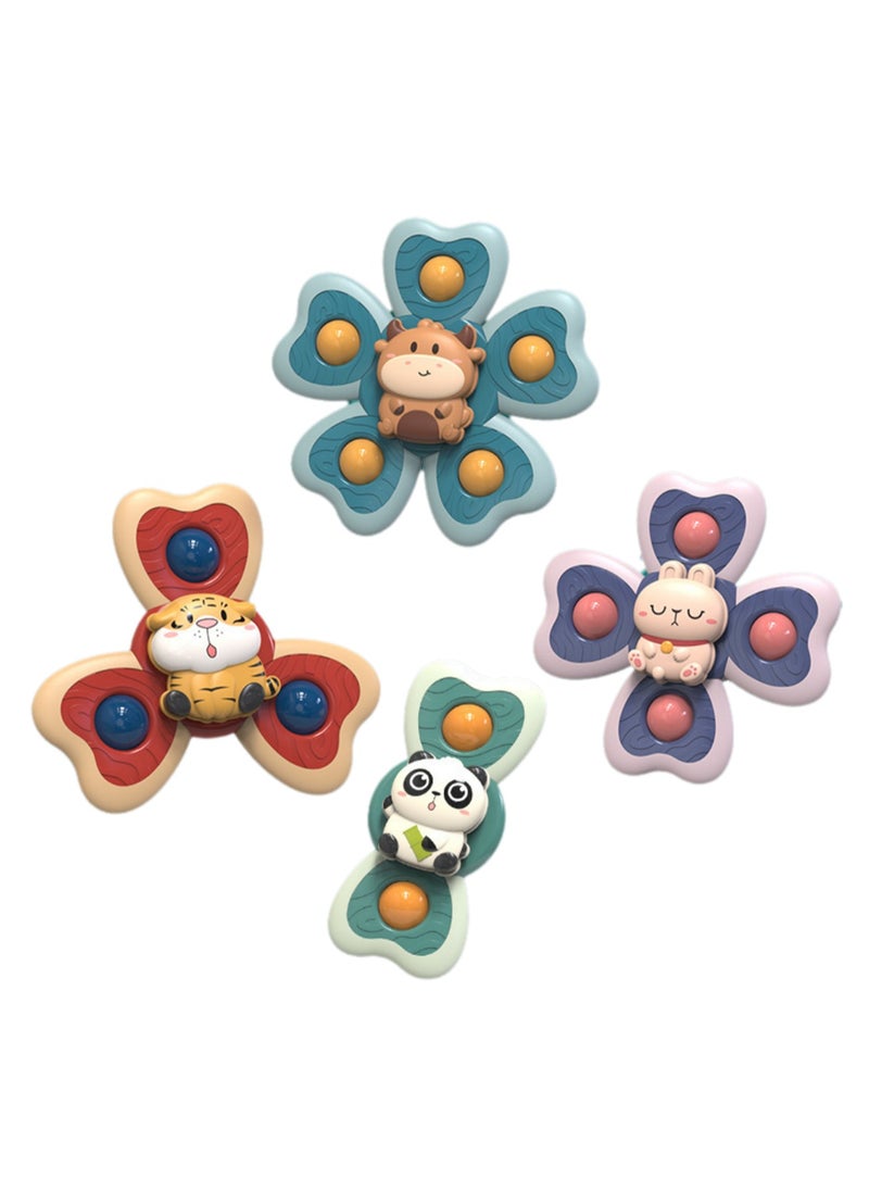 Baby Suction Cup Spinning Educational Toy Spinning Top Fun Bathing Early Education Toy (Set of four small animals)