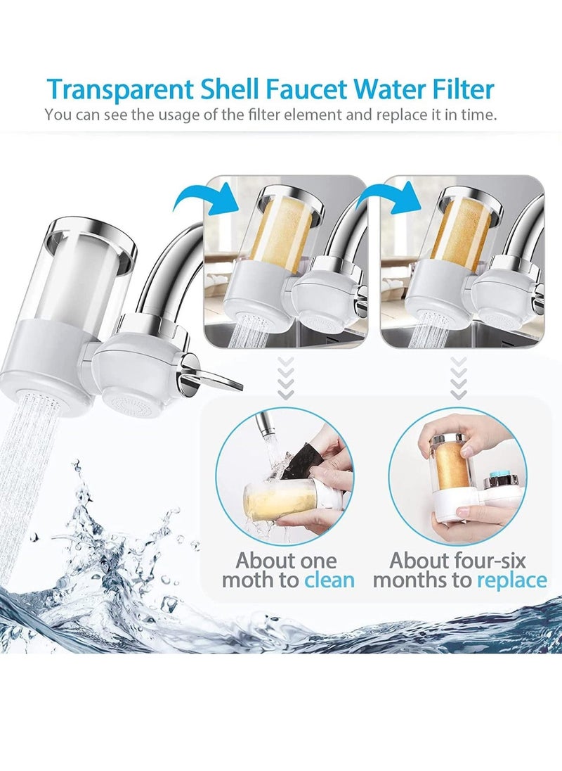 Transparent Shell Faucet Water Filter with 5 Filter Elements High Water Pressure Faucet Filter Reduces Chlorine for Better Taste Tap Water Filter Mount for Kitchen Sink