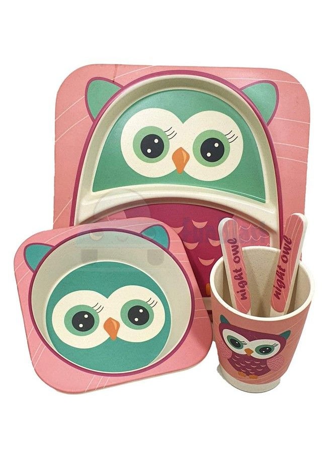 (Set Of 5 Pcs) Bamboo Fiber Ecofriendly Kids Feeding Set