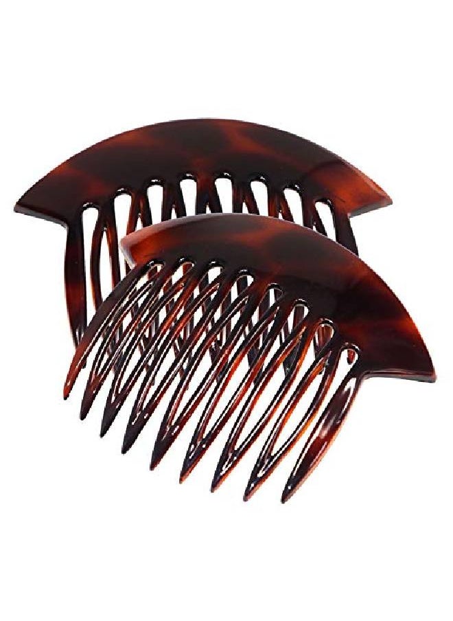 French Wide Edge Tortoise Shell Brown Large 4” Celluloid Set Of 2 Strong Grip Side Hair Combs For Women And Girls