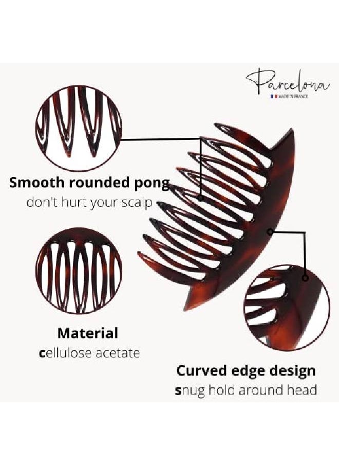 French Wide Edge Tortoise Shell Brown Large 4” Celluloid Set Of 2 Strong Grip Side Hair Combs For Women And Girls