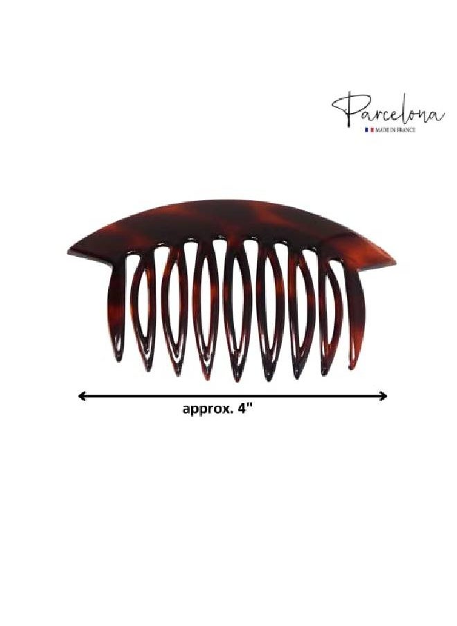 French Wide Edge Tortoise Shell Brown Large 4” Celluloid Set Of 2 Strong Grip Side Hair Combs For Women And Girls