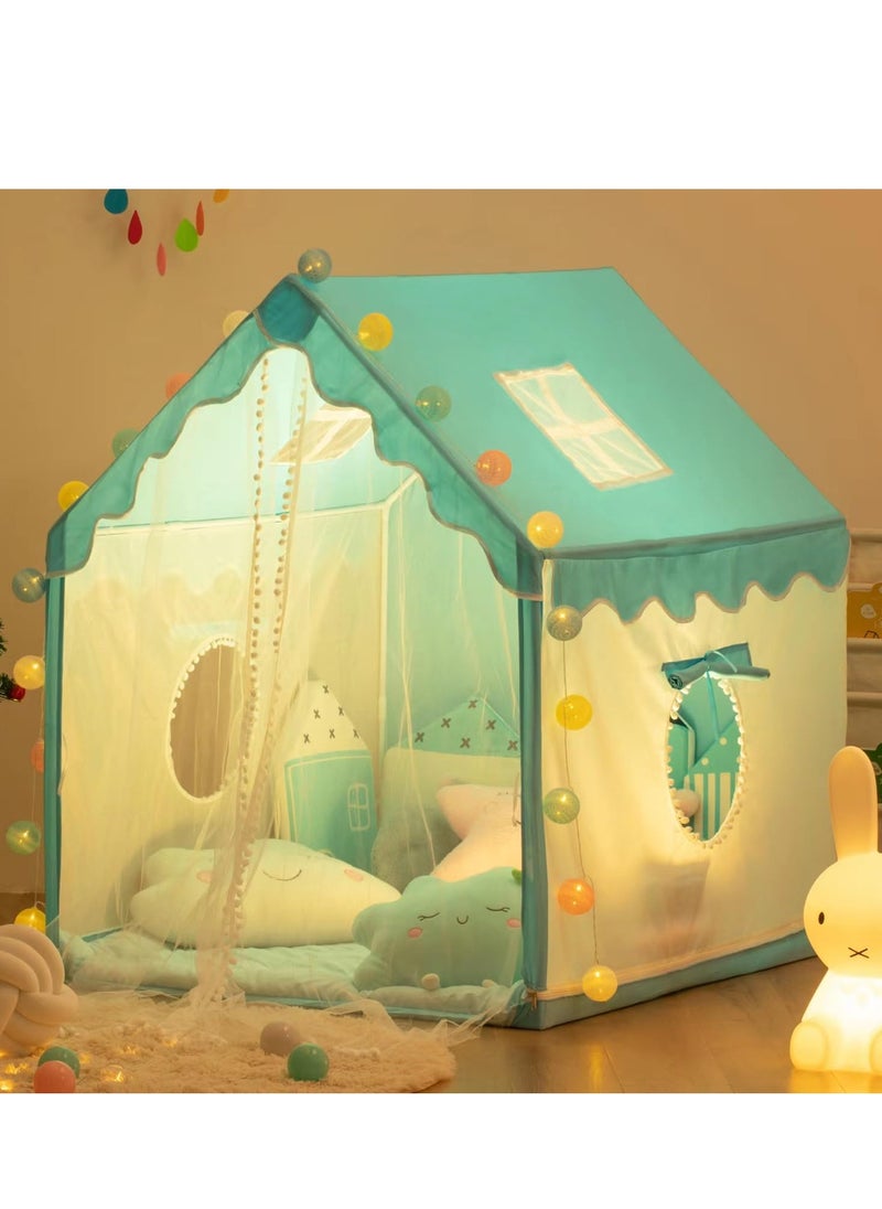 Kids Playhouse with LED Lights and Cloud-shaped Pendant, Play Tent Game House for Boys Girls, Children's Outdoor Indoor Activity Center Princess Castle