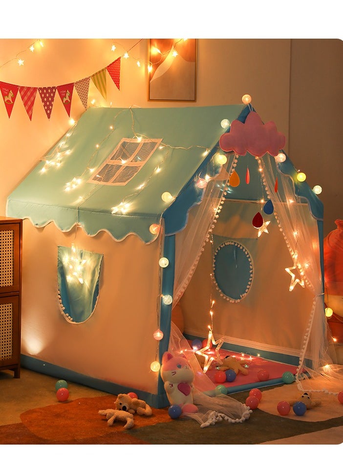 Kids Playhouse with LED Lights and Cloud-shaped Pendant, Play Tent Game House for Boys Girls, Children's Outdoor Indoor Activity Center Princess Castle