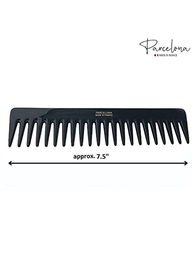 French Long Set Of 2 Rake Vo Tortoise Shell And Black Color Celluloid Wide Hair Detangling Combs For Women And Girls, Made In France