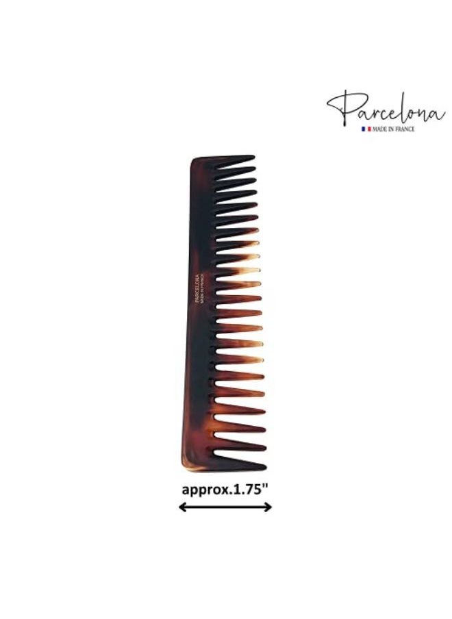 French Long Set Of 2 Rake Vo Tortoise Shell And Black Color Celluloid Wide Hair Detangling Combs For Women And Girls, Made In France