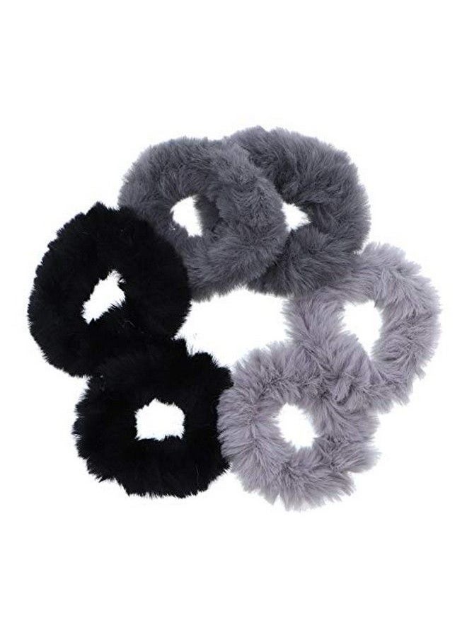 Small Faux Fur Scrunes Hair Tie Set Of 6 Black & Greys