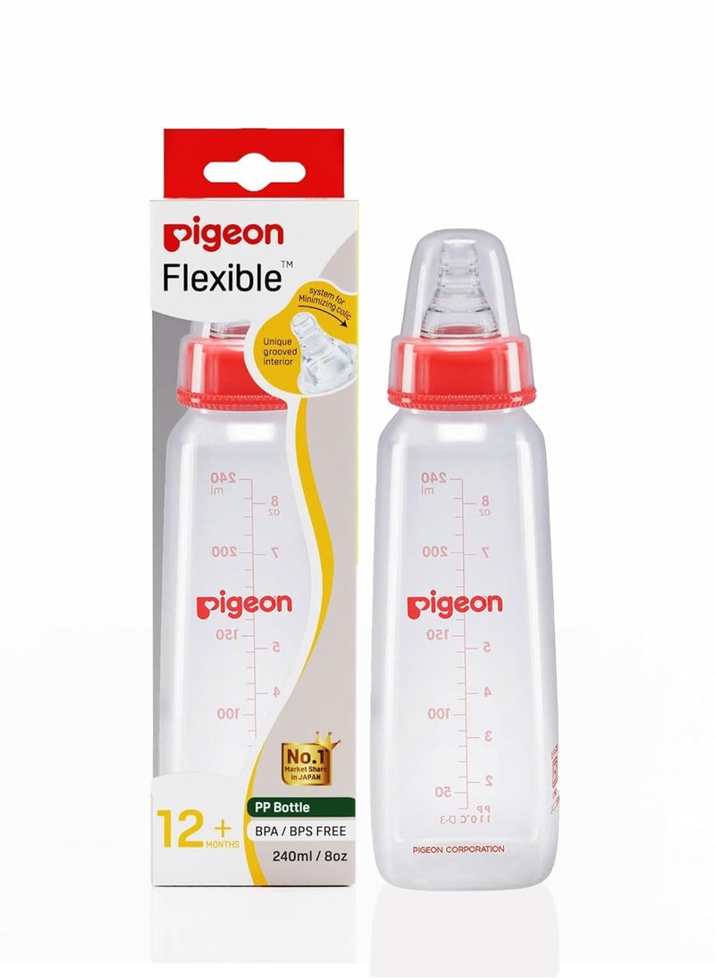 Pigeon Peristaltic Baby Nursing/Feeding Bottle KPP Nipple LL,for 12+ Month Babies,BPA Free,BPS Free,Square Base,Red,240 ml