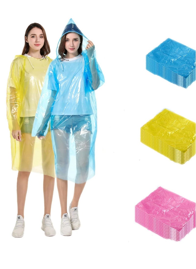 Rain Ponchos for Adults Disposable (36 PCS, 3colors) Plastic Raincoats for Men Women, Family Rain Ponchos with Drawstring Hood | Disposable Emergency Ponchos | Perfect for Camping, Hiking  Travel